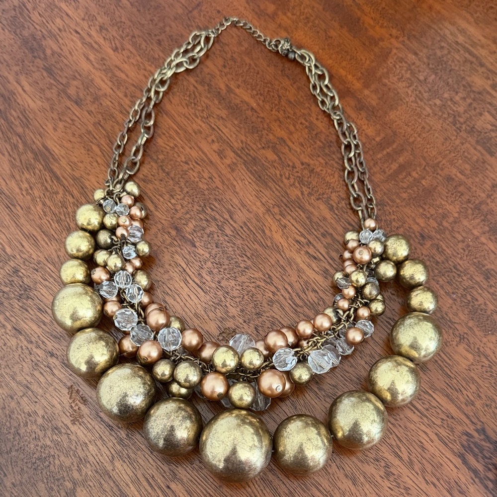Elegant Gold and Bronze Beaded Necklace